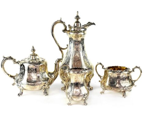 Joseph Angel; a good early Victorian hallmarked silver four-piece tea set, possibly associated to the Great Exhibition, each 