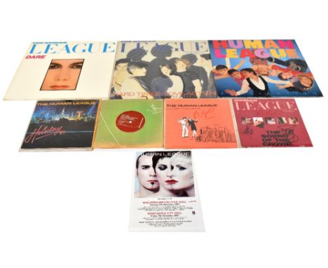 HUMAN LEAGUE; related items to include four singles, 'Being Boiled' and 'The Sound of the Crowd', both signed, also 'Boys and
