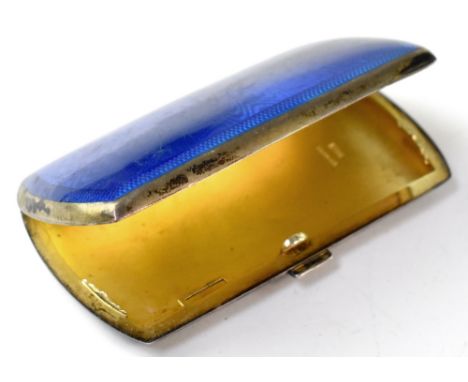 An Art Deco sterling silver and blue enamel guilloché cigarette case with engine turned decoration to the back, marked .925 a