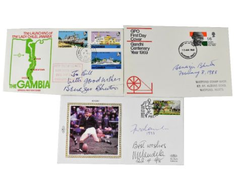 NELSON MANDELA & BENAZIR BHUTO; two signed first day covers, the Nelson Mandela example dated 22.4.98, the Bhuto dated Februa