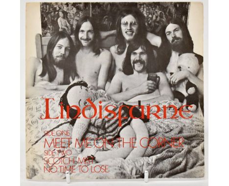 LINDISFARNE; a 45rpm single 'Meet Me on the Corner/Scotch Mist', bearing various signatures to the reverse of the sleeve.We h