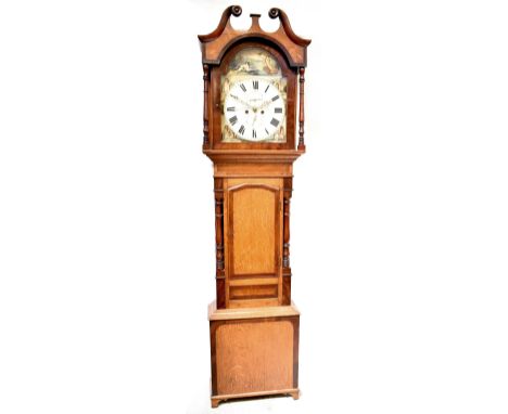 Blaylock &amp; Dudson of Carlisle; a Victorian eight-day longcase clock with broken swan neck pediment above arched painted d