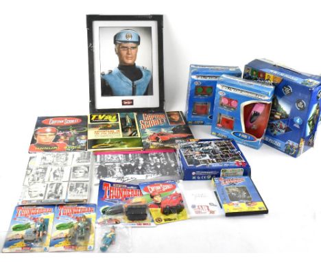 A collection of Gerry Anderson/Thunderbirds related autographs including a black and white photograph of the Thunderbirds pup