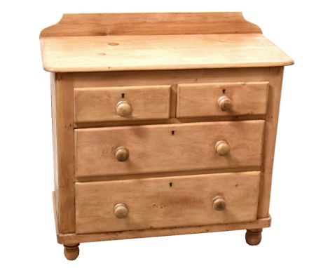 An Edwardian pine two-over-three chest of drawers to bun feet, 81 x 89cm, a contemporary walnut veneered four-drawer chest of