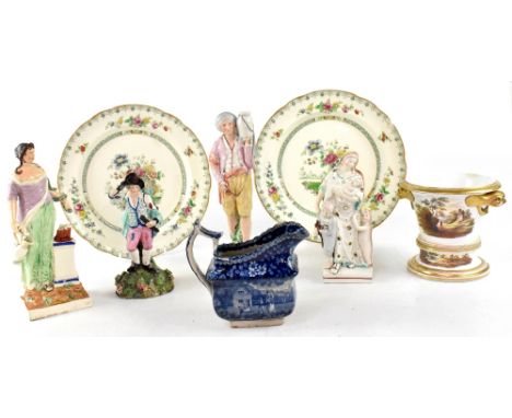 A collection of 19th century pottery and porcelain to include an early 19th century Spode 'New Shape Garden Pot' of two secti