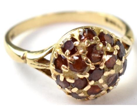 A Victorian-style 9ct gold garnet cluster ring of half dome form, size Q, approx 3.3g.