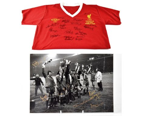 LIVERPOOL FOOTBALL CLUB; a replica short sleeved shirt for the European Cup Final Wembley 1978 bearing numerous signatures to