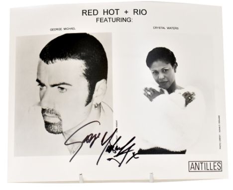 GEORGE MICHAEL; a black and white photograph depicting the star alongside Crystal Waters, bearing signature and with a single