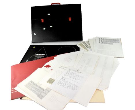 A large artist's portfolio, a smaller example and card folder containing a large quantity of artwork to include coloured prin