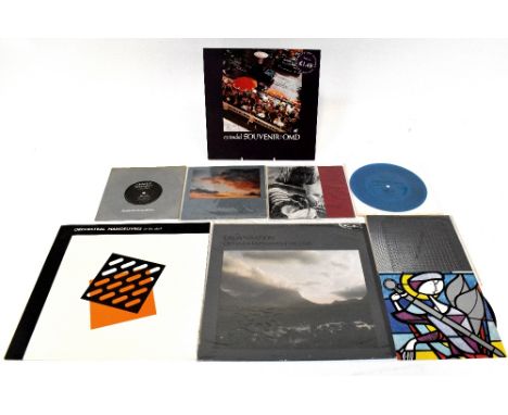 OMD; records to include 'Electricity', a signed copy of 'Joan of Arc', a signed 10" single of 'Souvenir' and 12" copies of In