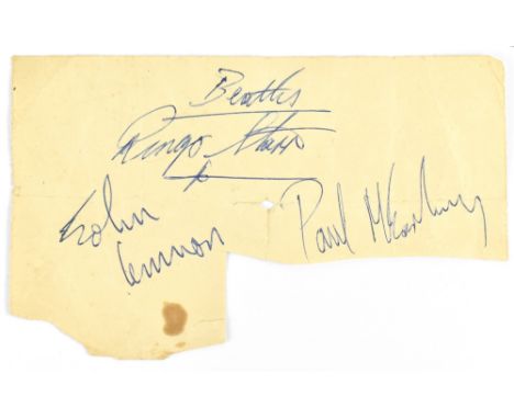 THE BEATLES; a set of three signatures, John Lennon, Paul McCartney, and Ringo Starr.Provenance: Obtained by the vendor 13th 