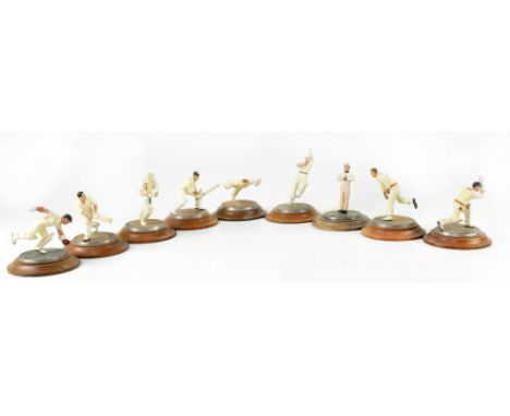 CRICKET INTEREST; nine painted lead figures of famous cricketers, all raised on circular stepped bases, comprising Walter Ham