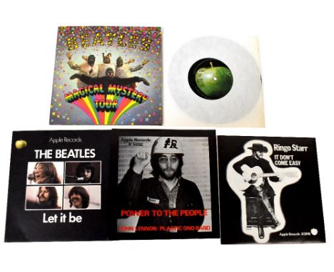 THE BEATLES; five 45s to include 'Magical Mystery Tour' with 'Sold in the UK' text mono pressing booklet sleeve with blue lyr