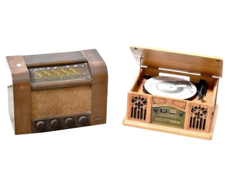 A vintage early 20th century G Marconi radio, a Prolecterix model SB513774 turntable, AM/FM radio, with CD and cassette playe