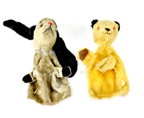 Vintage 1950s Chad Valley Sooty and Sweep puppets.