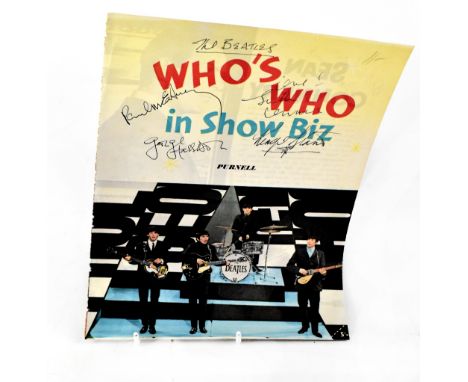 THE BEATLES & SEAN CONNERY; a frontis page for 'Who's Who in Showbiz' bearing the signatures of all four members of The Beatl