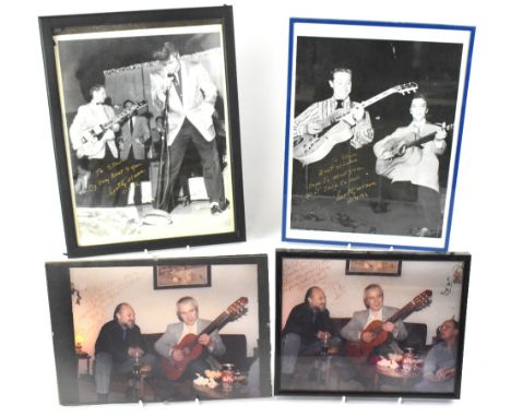 SCOTTY MOORE; two signed and dedicated reproduction prints of Scotty with Elvis, each signed 'To Steve' and signed by Scotty 