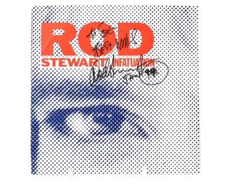 ROD STEWART; a 45rpm single 'Infatuation/Three Time Loser', inscribed 'To Sue, Best wishes' and bearing signature to the slee