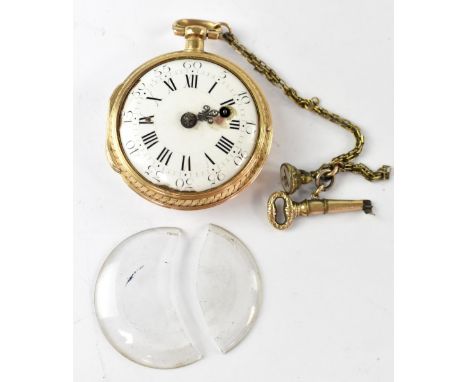 A late 18th/early 19th century yellow metal pocket watch, the key wound fusée movement, marked with the maker's name (possibl