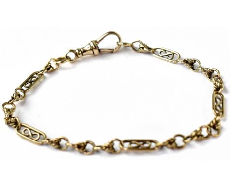 A vintage 9ct gold fancy link bracelet with gold swivel clasp, length 22cm, approx 9.1g.