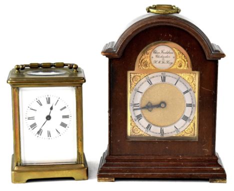 An early 20th century French brass carriage clock, the white dial set with Roman numerals, height 11cm, together with a Charl