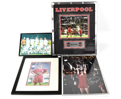 LIVERPOOL FOOTBALL CLUB; four signed Liverpool FC related photographs of various stars to include Bruce Grobbelaar with image