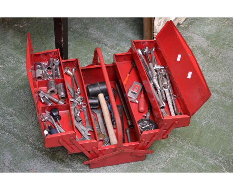 Tools - a Halfords concertina action tool box containing Spanners, Sockets, mallets, etc