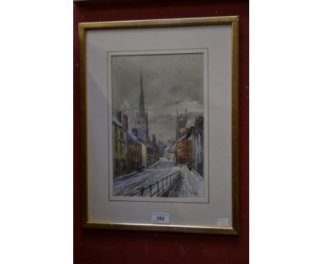 Michael Crawley Winter, Bridge Gate, Derbysigned, titled to verso, watercolour, 31cm x 20cm 