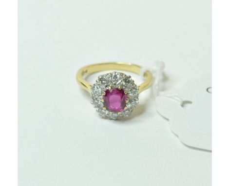 EXTRA LOT:  An 18ct gold, ruby and diamond cluster ring, approx. ring size N   Condition report  Approx. 4.6 g (all in)  cent