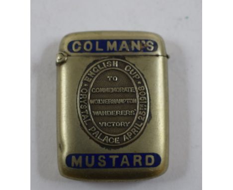 A Colman's Mustard vesta case, To Commemorate Wolverhampton Wanderers' Victory, English Cup, Crystal Palace April 25th 1906, 