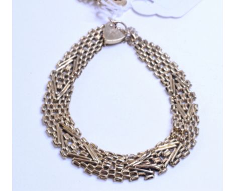A 9ct gold gate link bracelet, with padlock clasp, and another, approx. 14.7 g (2)