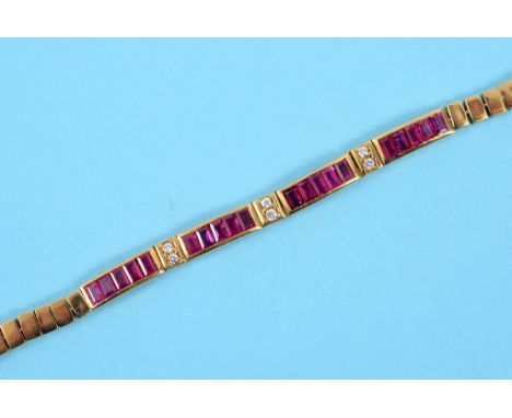 An 18ct gold, diamond and ruby bracelet  See illustration   Condition report  Report by NGApprox. 13.2 g (all in)