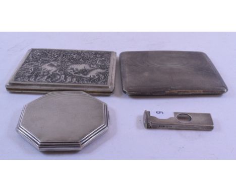 A silver cigarette case, with engine turned decoration, inscribed to the interior, Birmingham 1945, silver cigar piercer, a s