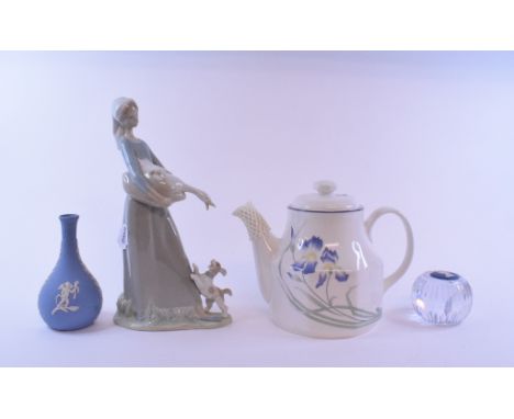 Two Royal Doulton Minerva tea sets, a Nao figure, assorted Wedgwood Blue Jasperware, a canteen of cutlery, and other items (2