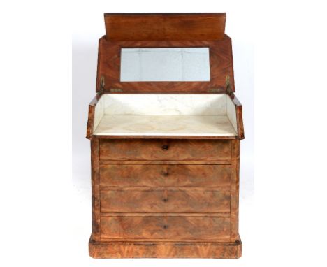 A 19th century walnut washstand/chest, the lift up top above a sliding marble section, with four drawers below, 93 cm wide  S