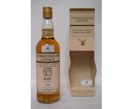 A bottle of Connoisseurs Choice highland single malt Scotch whisky, distilled at Banff, 1974, bottled 1998, 40% vol 