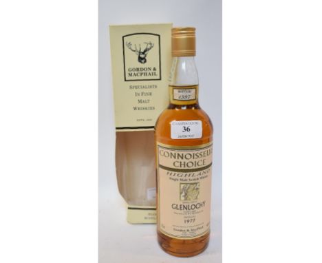 A bottle of Connoisseurs Choice highland single malt Scotch whisky, Glenlochy Distillery, 1977, bottled 1997, 40% vol, boxed 