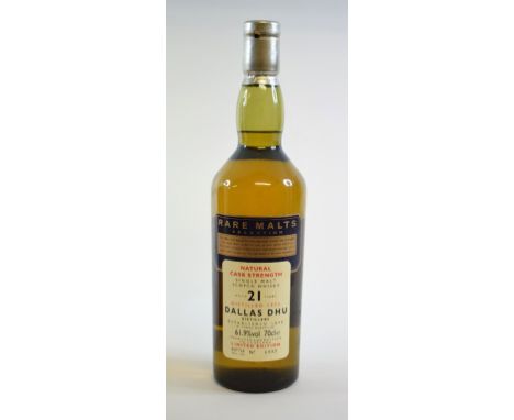 A bottle of Rare Malts Selection single malt Scotch whisky, 1975, Dallas Dhu Distillery, aged 21 years, 61.9% vol, with a box