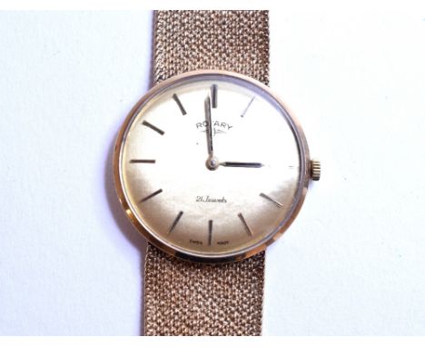 A gentleman's Rotary 9ct gold wristwatch, with baton indices and a 9ct gold mesh strap   Condition report  ReportApprox. 55.2