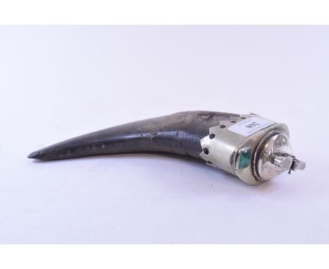 A table top horn cigar lighter, with plated mounts, 26 cm long   Condition report  Report by RBPlate worn, lighter section pr