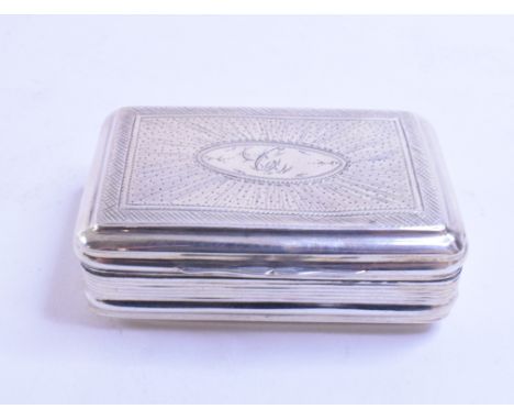 An early 19th century silver snuff box, initialled, and with engine turned decoration, Samuel Pemberton, Birmingham 1818, app