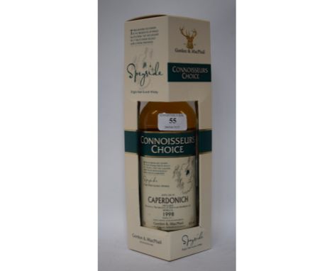 A bottle of Connoisseurs Choice single malt Scotch whisky, Caperdonich Distillery, 1998, bottled 2011, 46% vol, with a box