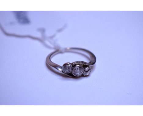 A three stone diamond ring, in a white coloured metal mount, approx. ring size K, an eternity ring, a pair of 9ct gold and se