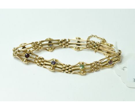 A 9ct gold gate link bracelet, set gemstones, approx. 15.1 g (all in)