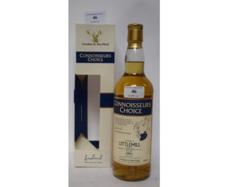 A bottle of Connoisseurs Choice single malt Scotch whisky, distilled at Littlemill, 1991, bottled 2010, 43% vol, with a box 