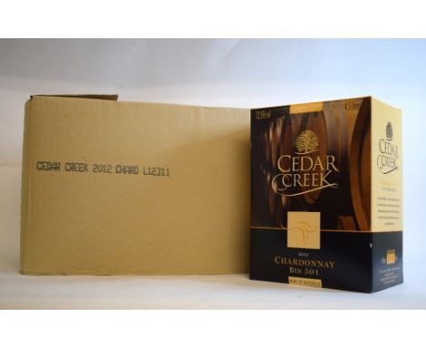 Sixteen 4.5 litre boxes of Cedar Creek Chardonnay, 2012This lot is subject to VAT on the hammer priceThis lot is at our saler