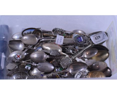 Assorted silver and enamel souvenir spoons, and others similar   Condition report  Report by RBVery approx. weight 23 ozt, al