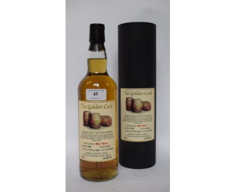 A bottle of The Golden Cast single malt Scotch whisky, Ben Nevis Distillery, 1996, bottled 2012, 55.3% vol, with a tube