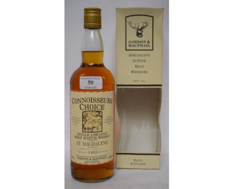 A bottle of Connoisseurs Choice single lowland malt Scotch whisky, distilled at St Magdalene, 1965, 40% vol, with a box 