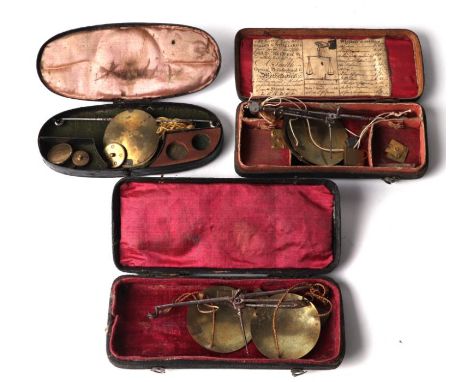 Three sets of and Victorian jeweller's scales and weights, all cased (3).